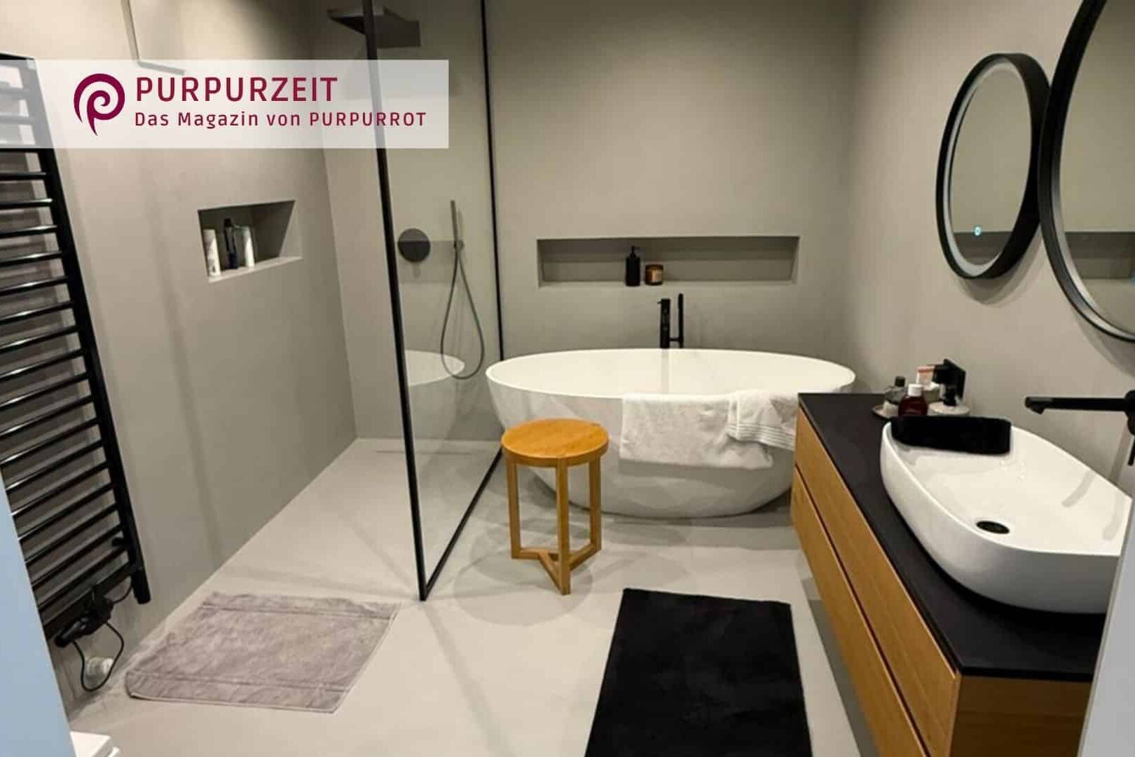 Fugenlos wohnen – Reihenhaus Unterkärnten Fugenloses Badezimmer im Reihenhaus in Unterkärnten